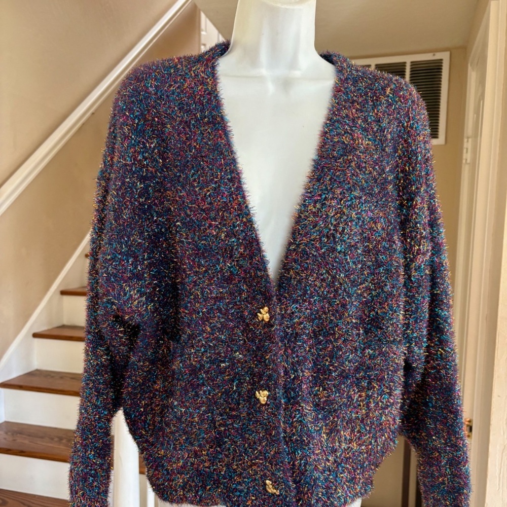 NWT Disney x Macys Minnie Majorette Cardigan Sweater Shimmery Tinsel Look M